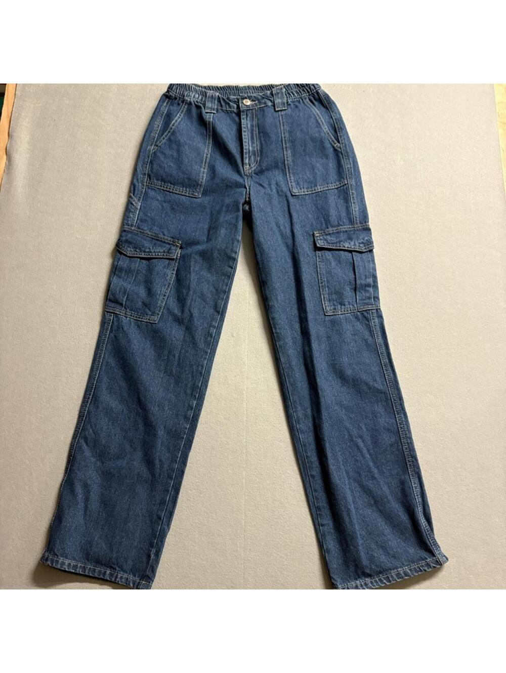 Tapata Cargo Jeans Womens Small 32 Inseam Blue Denim Elastic Waist Utility Pants